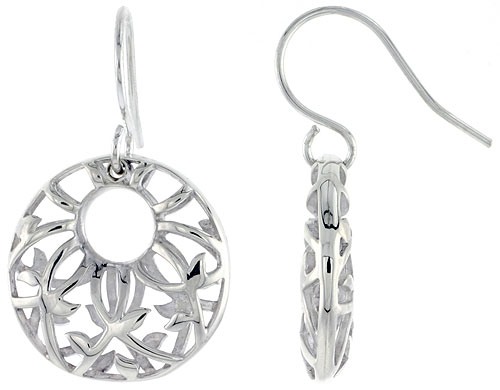 STERLING SILVER ROUND HOOK EARRINGS, 3/4 INCH LONG