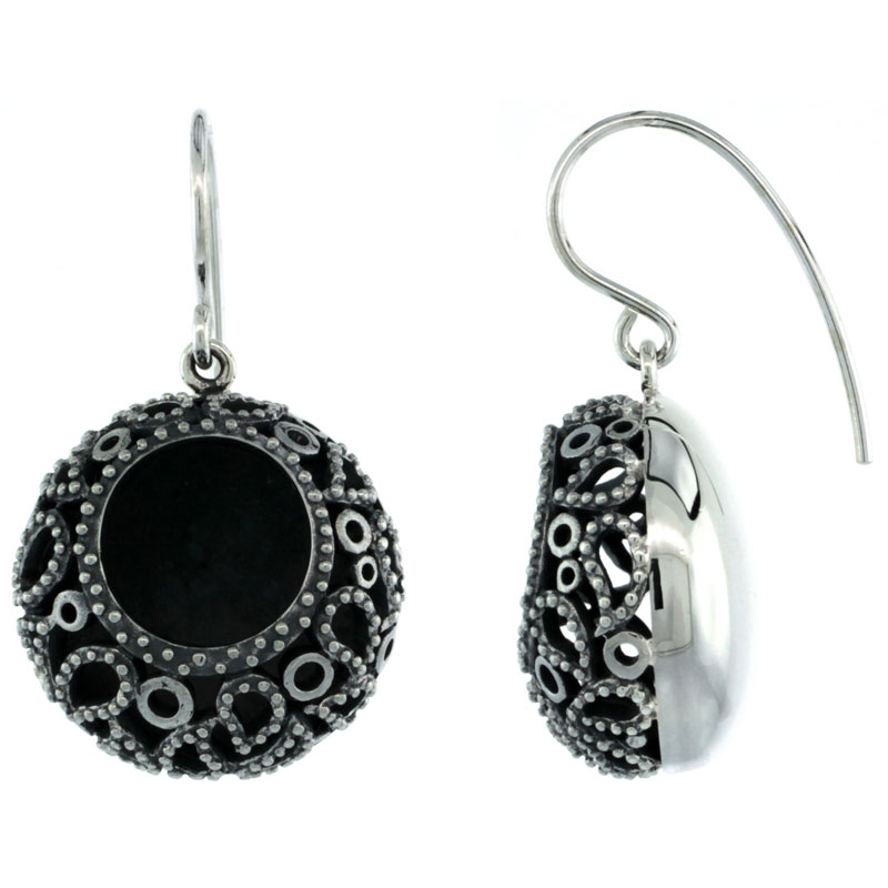 STERLING SILVER DANGLE CIRCLE EARRINGS TEARDROP CUT-OUT, 1 1/4 INCH LONG