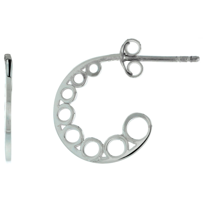 STERLING SILVER CIRCLES HALF HOOP EARRINGS, 5/8 INCH LONG