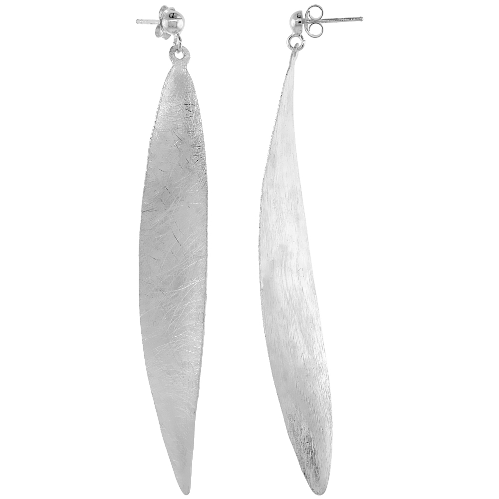 STERLING SILVER FROSTED FINISH WAVY DANGLE OVAL EARRINGS, 3 3/8 (86M) TALL