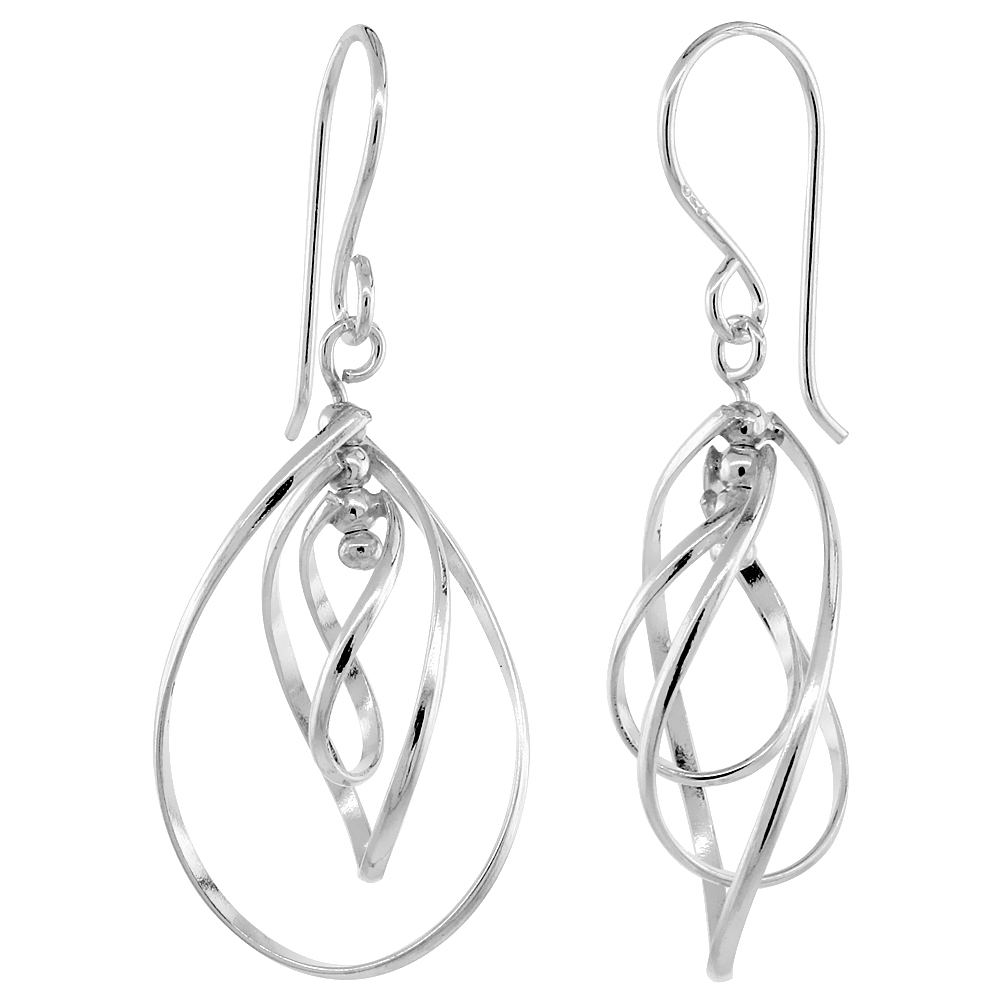 STERLING SILVER CURVY PEAR CUT OUTS DANGLE EARRINGS, 1 1/2 (38 MM) TALL