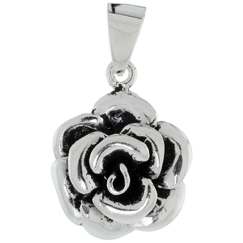 Sterling Silver Begonia Flower Pendant, 3/4 inch wide