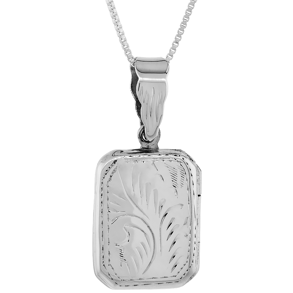 SMALL 3/4 INCH STERLING SILVER ENGRAVED OCTAGON LOCKET PENDANT FOR WOMEN HANDMADE NO CHAIN INCLUDED