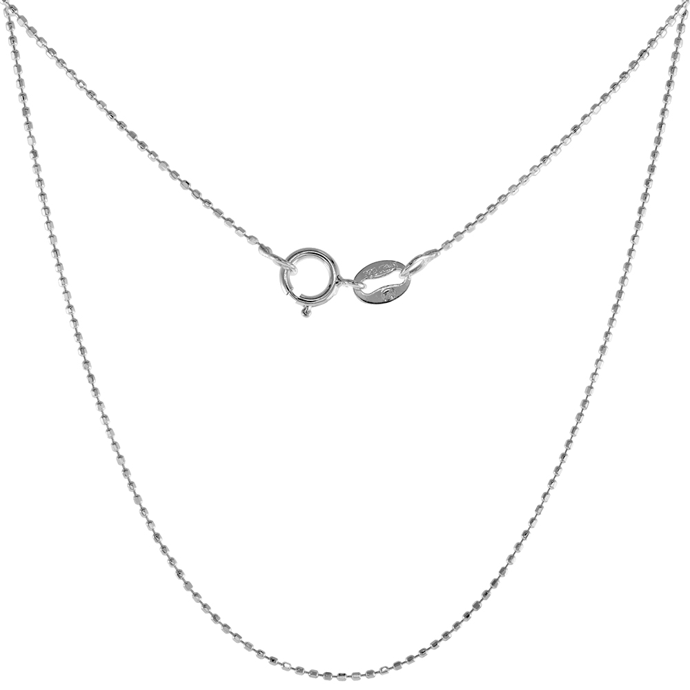 Thinnest Sterling Silver Faceted Pallini 0.75mm Bead Ball Chain Necklace Nickel Free 16-18 inch