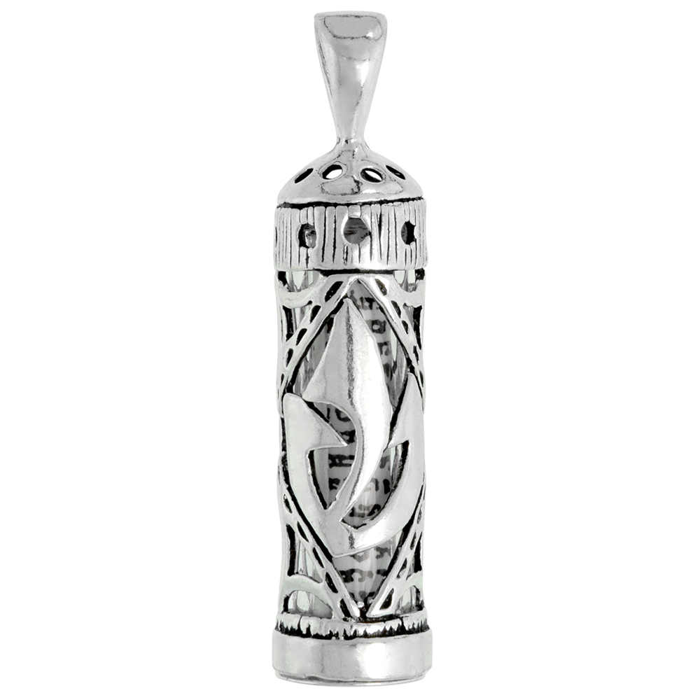 STERLING SILVER MEZUZAH PENDANT 1 INCH
