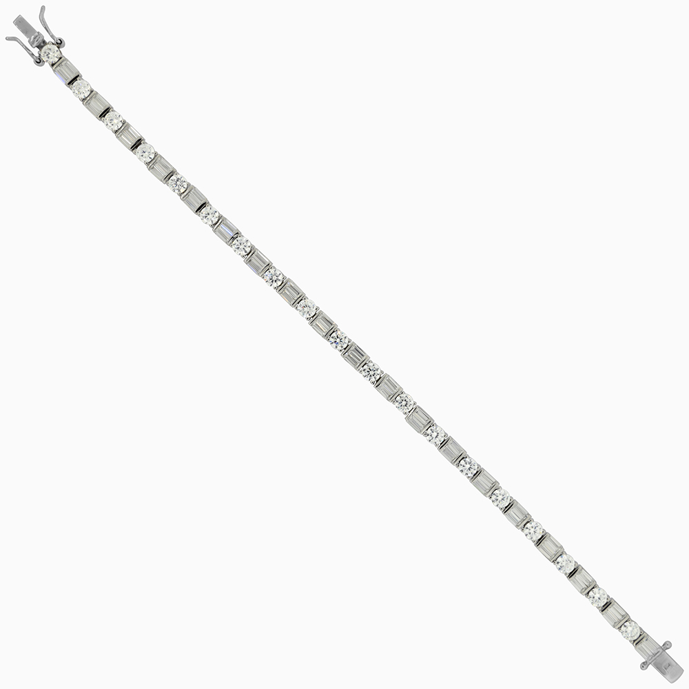 Sterling Silver Square Round &amp; Baguette Cubic Zirconia Tennis Bracelet, 3/16 inch wide