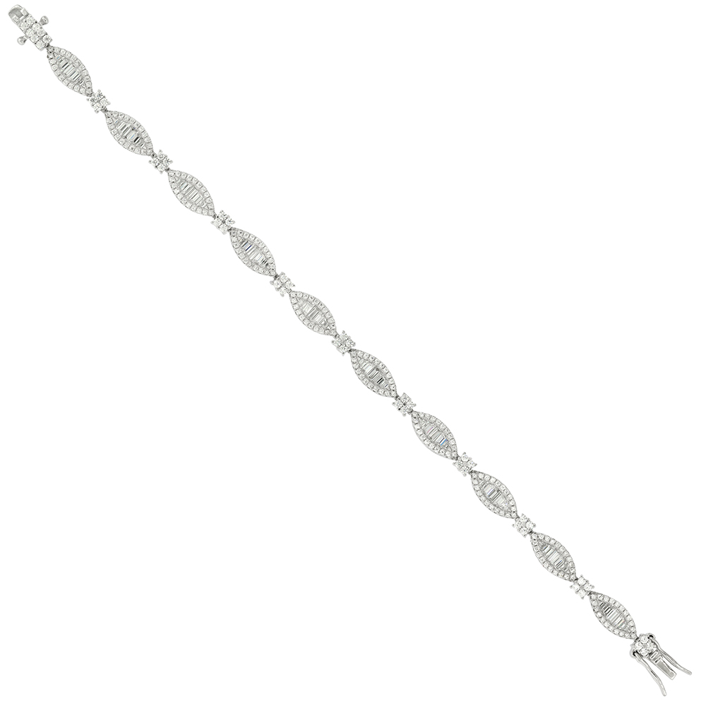Sterling Silver Cubic Zirconia Baguette Tennis Bracelet Marquise, 3/16 inch wide