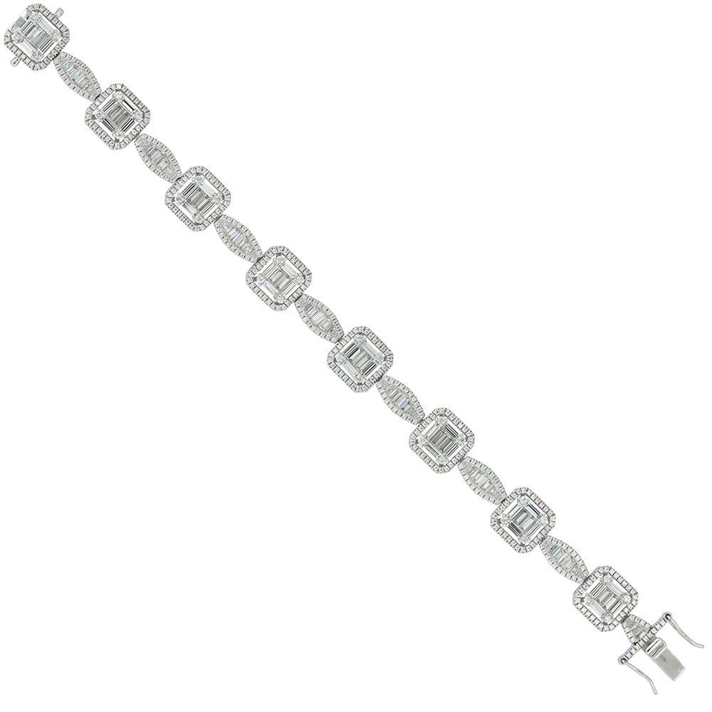 Sterling Silver Cubic Zirconia Baguette Tennis Bracelet Alternate Square and Marquise, 11/16 inch wide