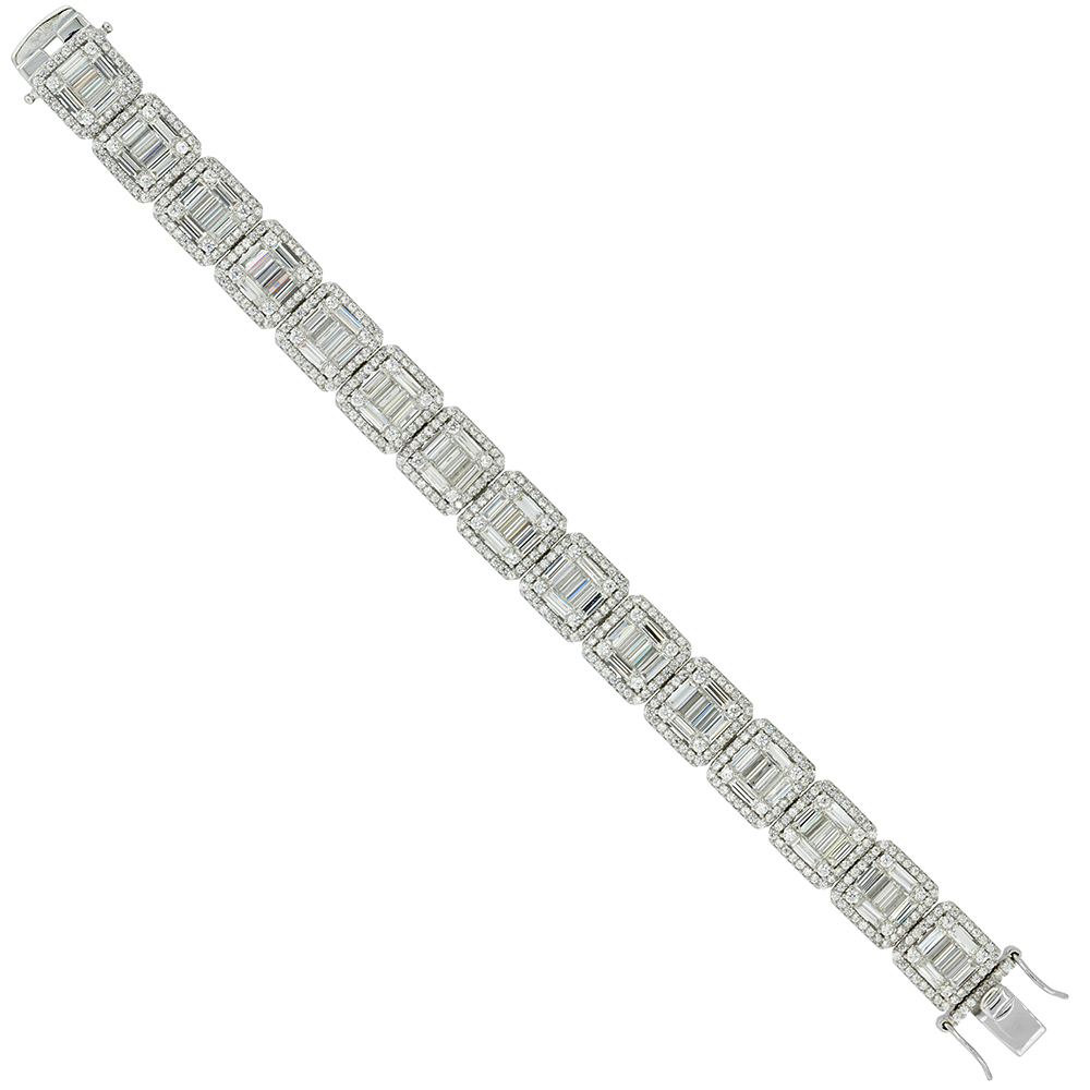 Sterling Silver Cubic Zirconia Heavy Baguette Tennis Bracelet Square, 7/16 inch wide