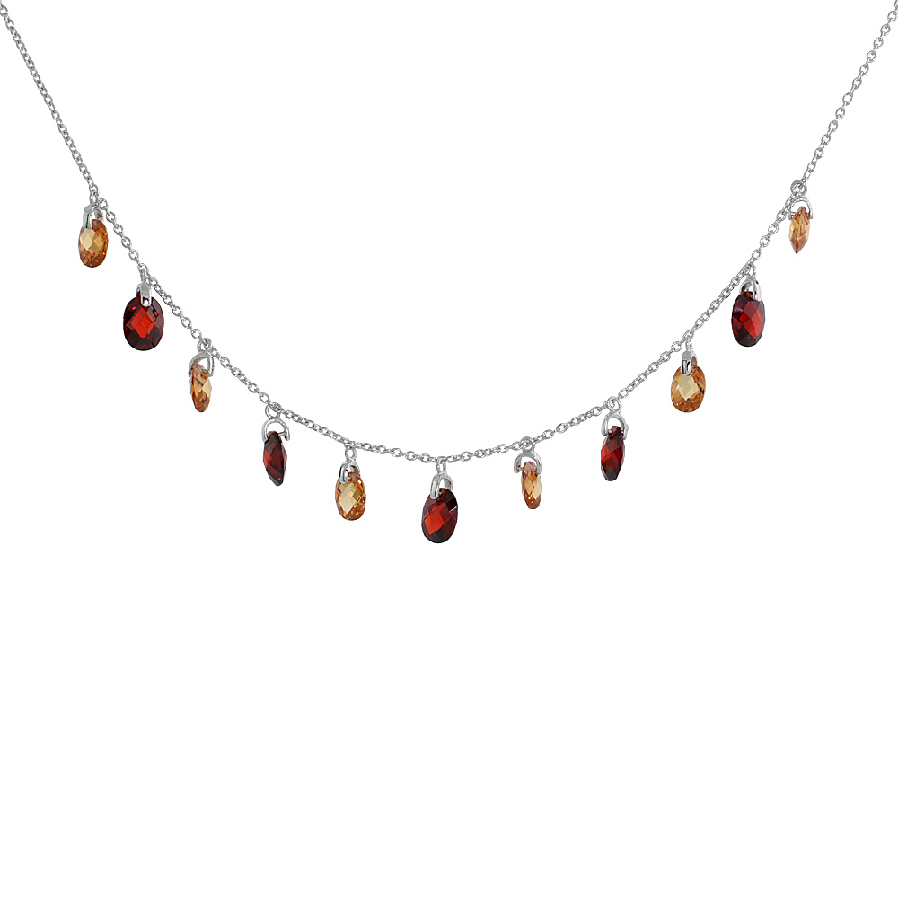 Sterling Silver Oval Cubic Zirconia Garnet & Citrine on Cable Chain Necklace, 17.25 inches long
