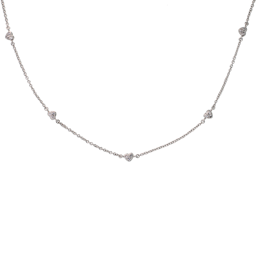 Sterling Silver Cubic Zirconia &#039;Heart by the Yard&#039; Necklace, 40 inches long