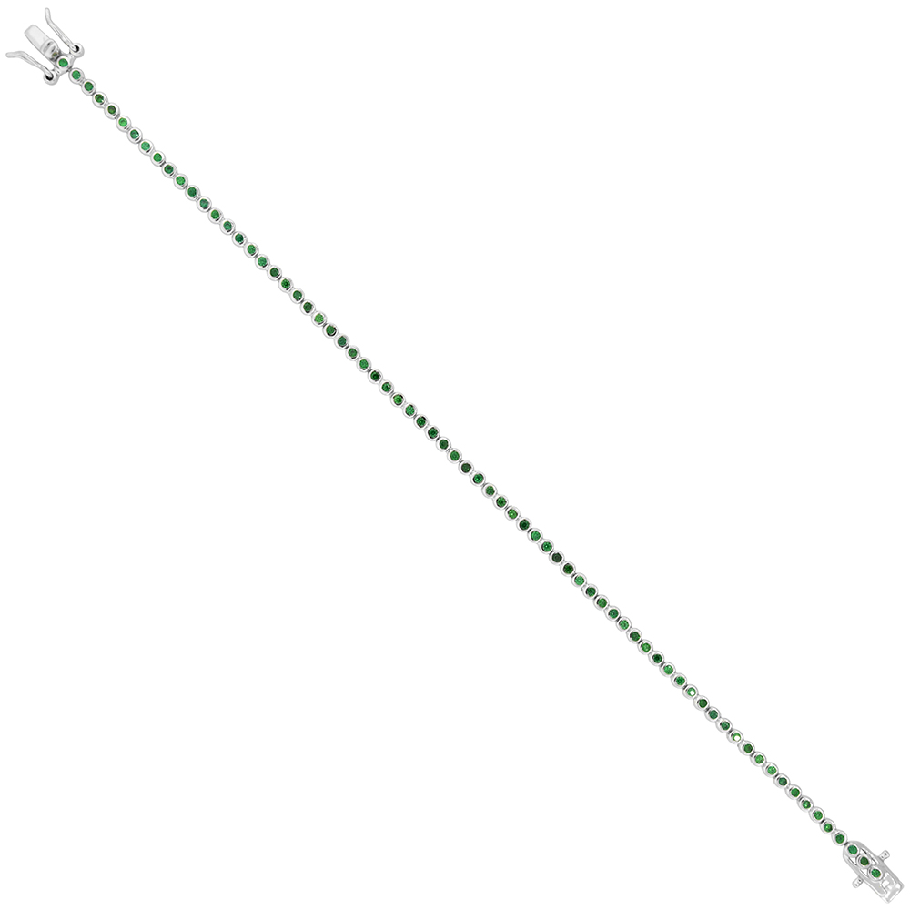 Sterling Silver 2.5 ct. Emerald Cubic Zirconia Bezel Set Tennis Bracelet, 1/8 inch wide