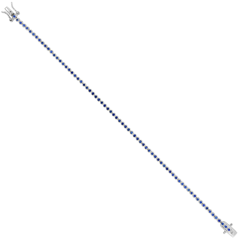 Sterling Silver 2.5 ct. Blue Topaz Cubic Zirconia Bezel Set Tennis Bracelet, 1/8 inch wide
