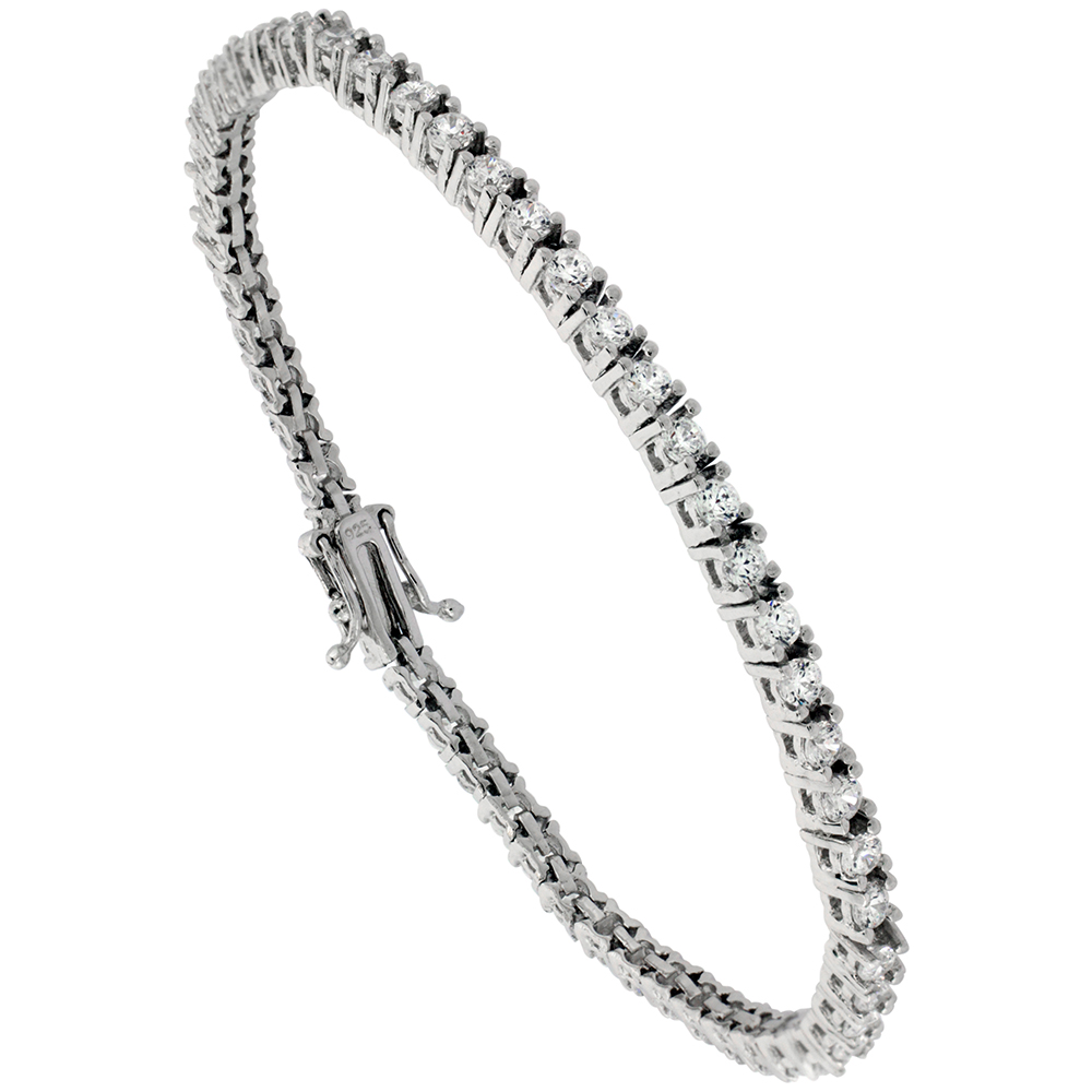 Sterling Silver CZ Tennis Bracelet 2 ct. size 2 mm stones Rhodium finished, 7.5 inches