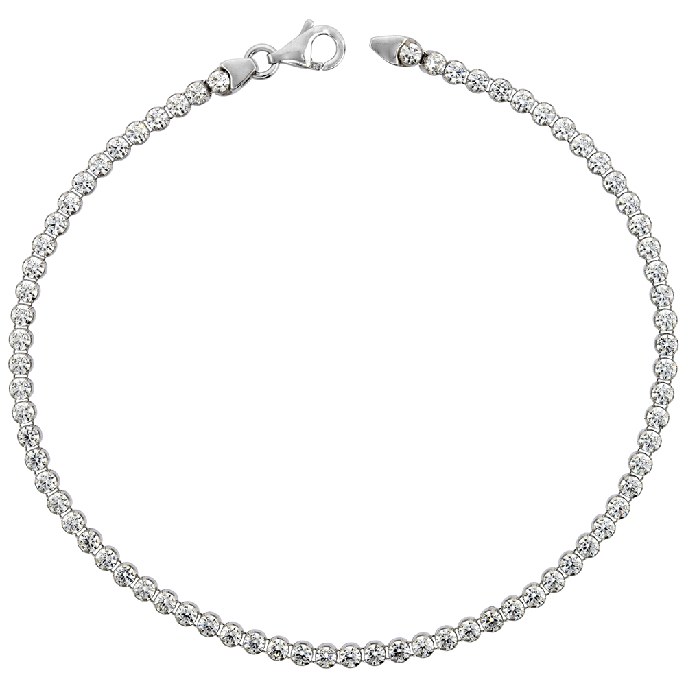 Sterling Silver CZ Tennis Bracelet 4.5ct size 2.4 mm stones Rhodium finish, 7.5 inches long