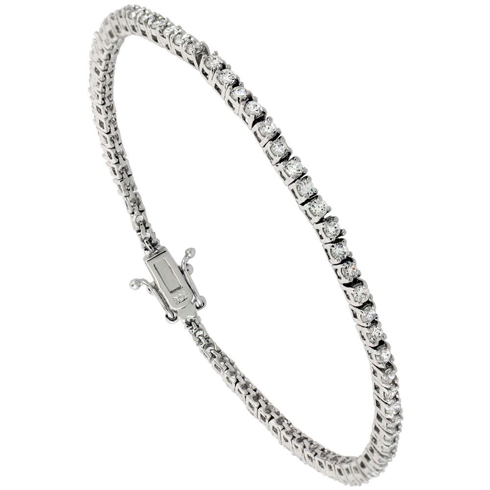 Sterling Silver CZ Tennis Bracelet 2.65 ct. size 2.5 mm stones Rhodium finished, 7.5 inches