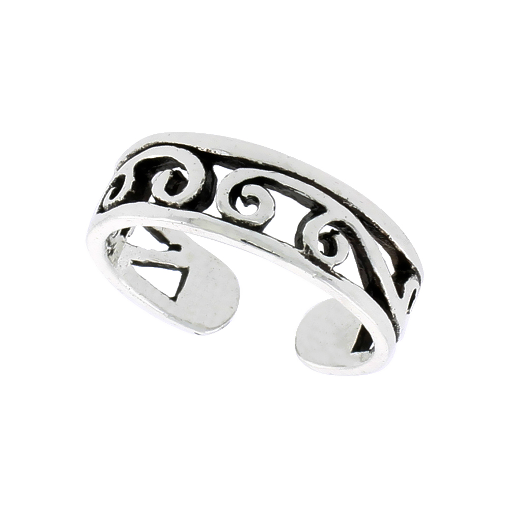 STERLING SILVER SWIRL TOE RING FOR WOMEN ADJUSTABLE OPEN 3/16 INCH