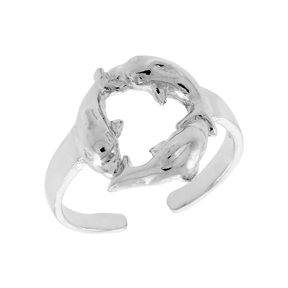 STERLING SILVER 3 CIRCLING DOLPHINS TOE RING FOR WOMEN ADJUSTABLE OPEN 1/2 INCH