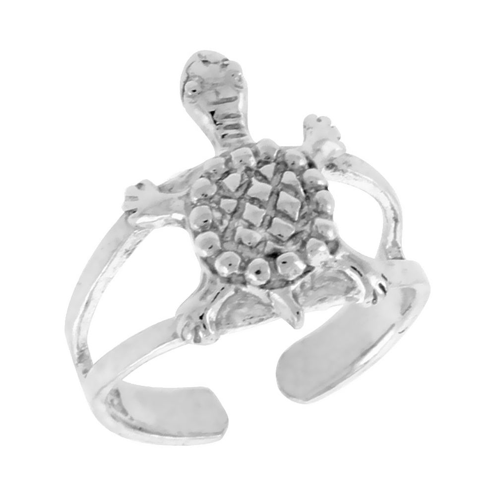STERLING SILVER TURTLE ADJUSTABLE (SIZE 3 TO 6) TOE RING / KID'S RING, 1/2 IN. (13 MM) WIDE