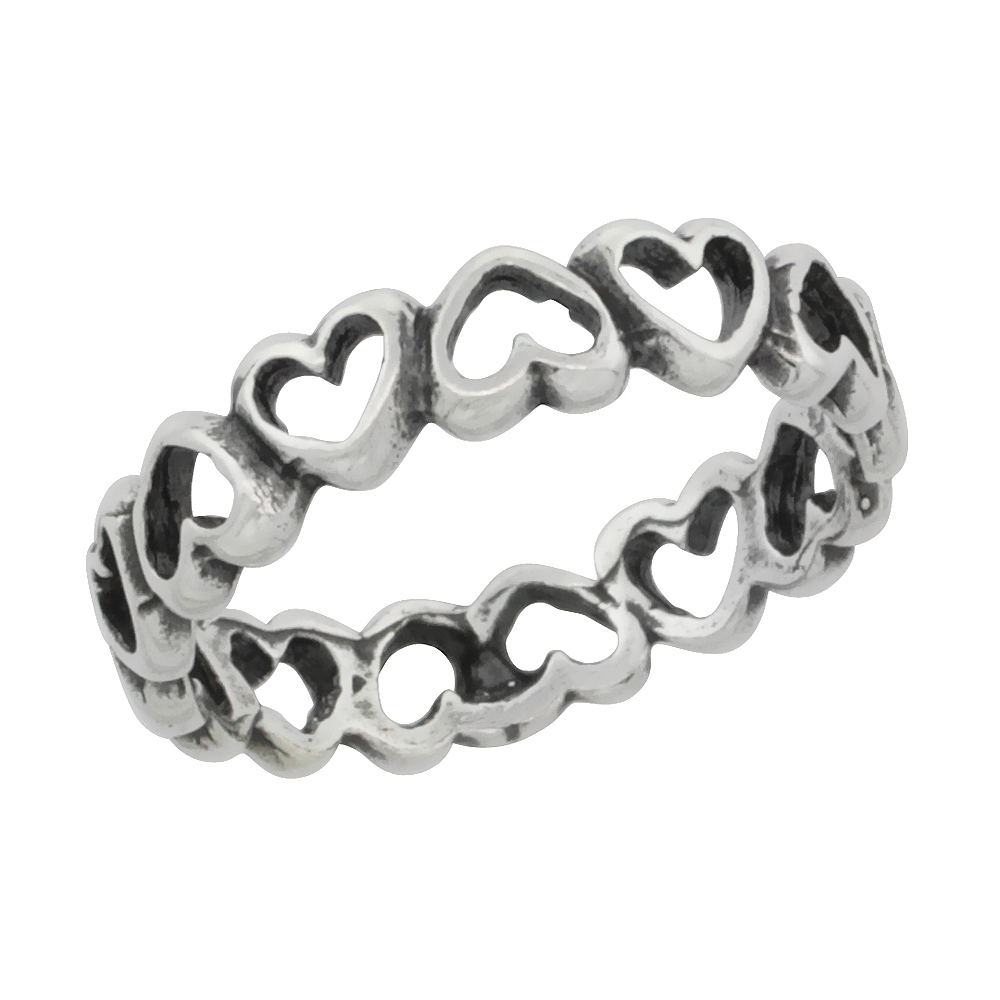 Sterling Silver Hearts Toe Ring / Kid&#039;s Ring 4 mm , sizes 1 - 2.5 with half sizes