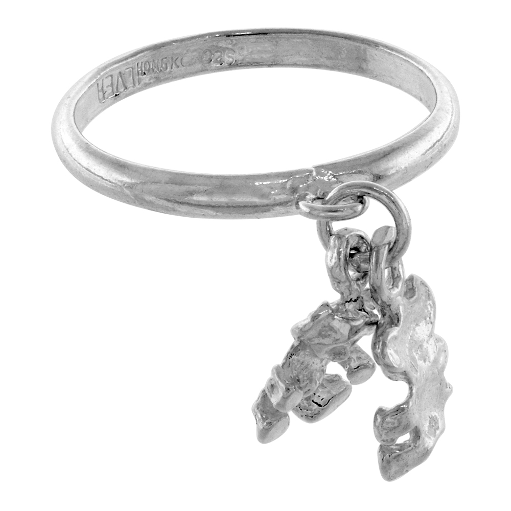Sterling Silver 2 Teddy Bear Charm Ring Toe Ring for Women 2mm wide sizes 3-10.5