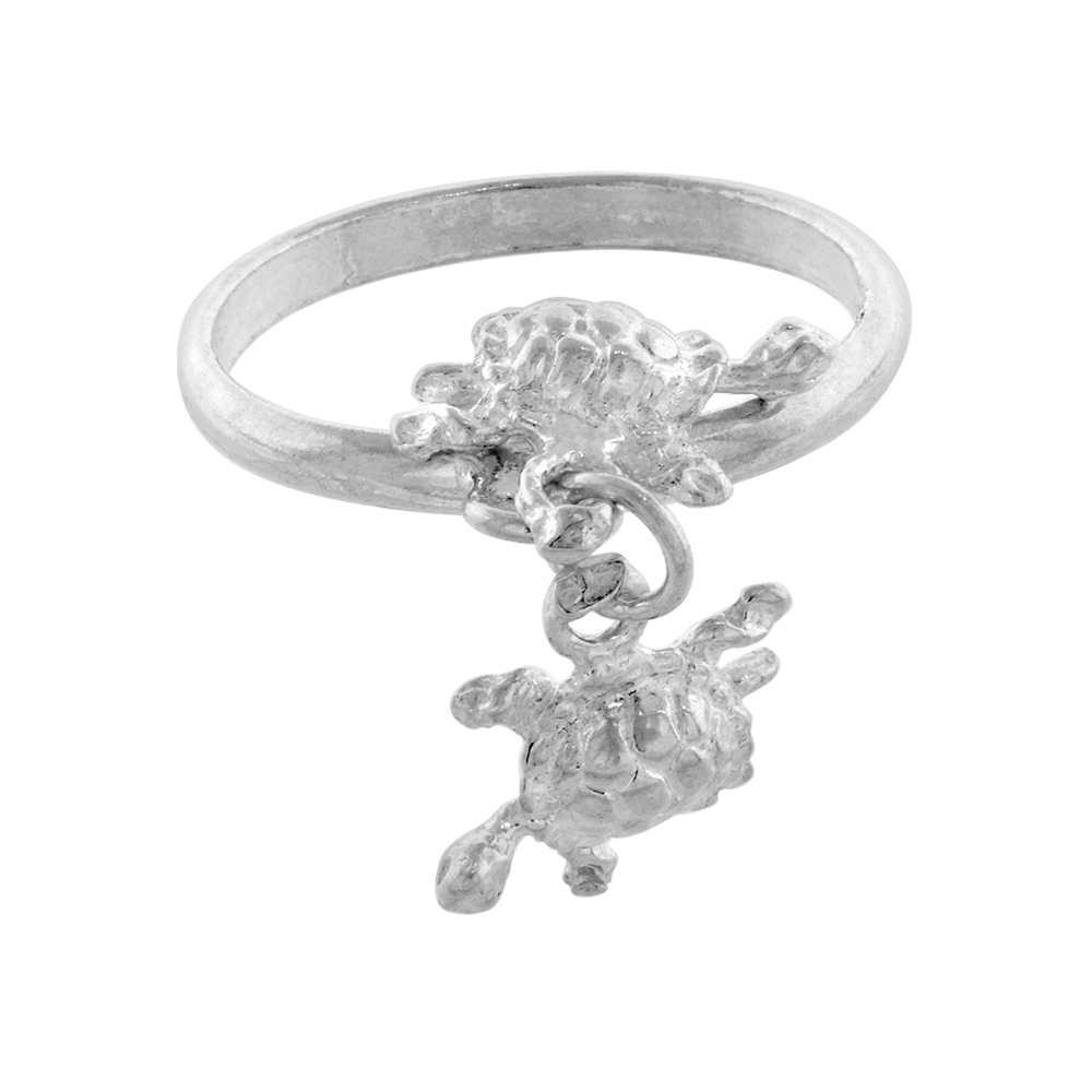 STERLING SILVER 2 TURTLE CHARM RING TOE RING FOR WOMEN 2MM WIDE SIZES 3-10.5