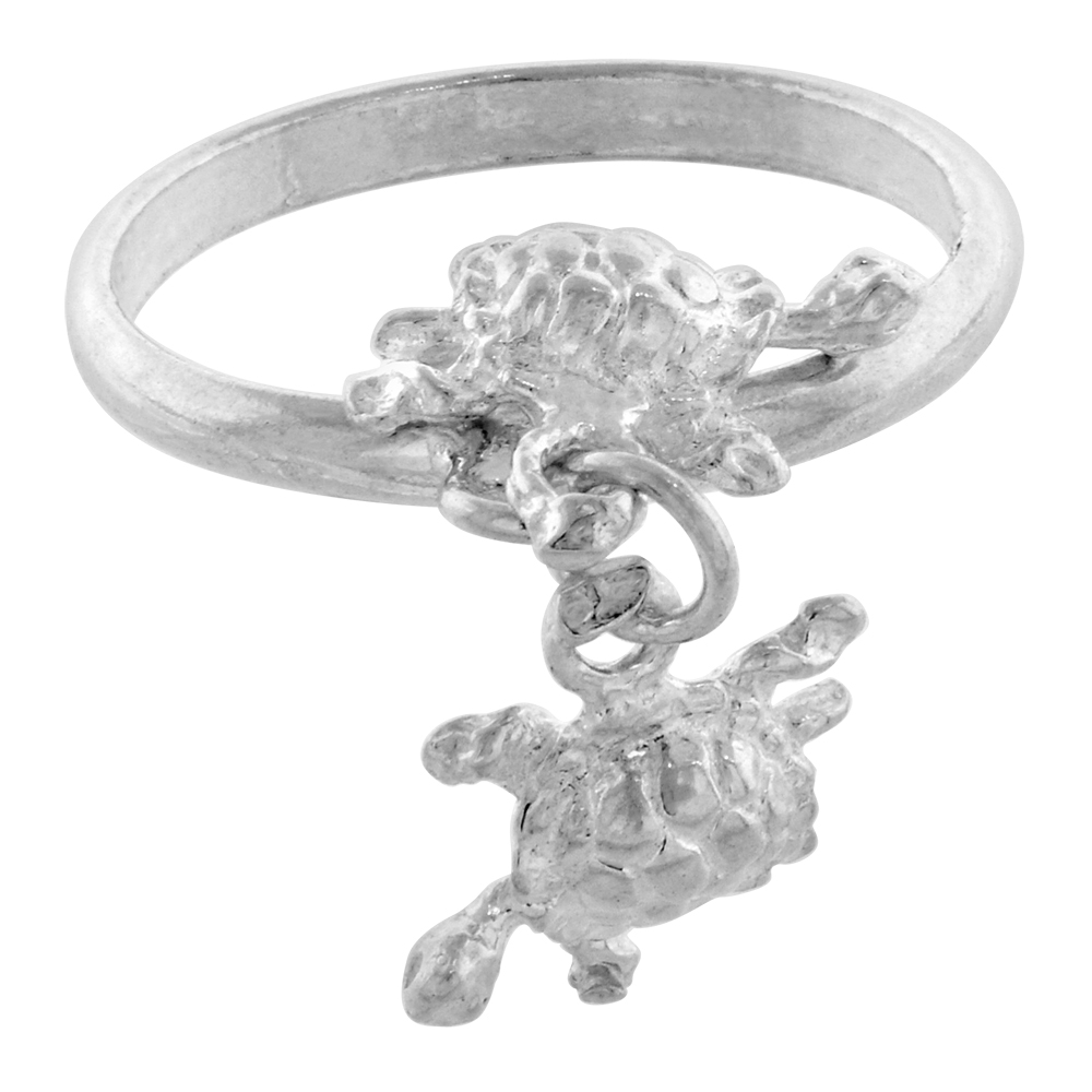 Sterling Silver 2 Turtle Charm Ring Toe Ring for Women 2mm wide sizes 3-10.5