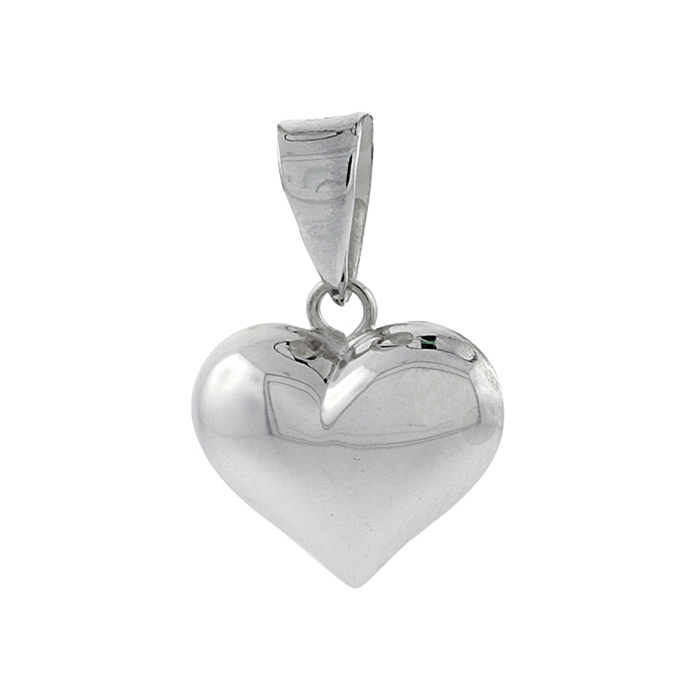 STERLING SILVER HIGH POLISHED 11/16" PUFFED HEART, WITH 18" BOX CHAIN.
