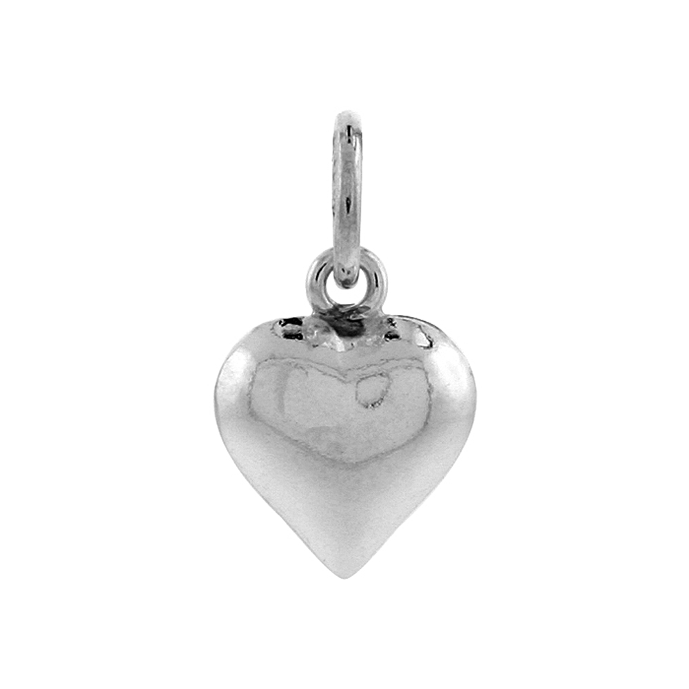 STERLING SILVER HIGH POLISHED TINY 3/8" PUFFED HEART, WITH 18" BOX CHAIN.