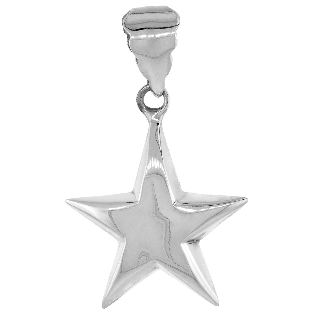 Sterling Silver Puffed Star Pendant, 13/16 inch wide
