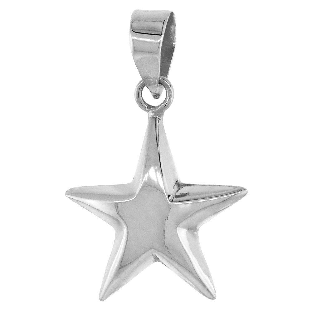 Sterling Silver Puffed Star Pendant Small, 5/8 inch wide