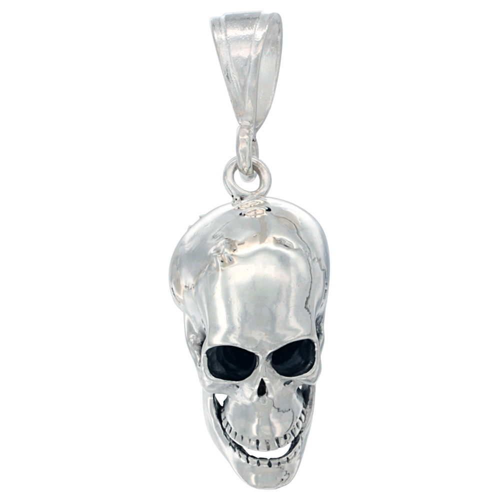 STERLING SILVER LARGE STERLING SILVER SKULL PENDANT FOR MEN WITH METAL PLATE, 1 1/2 INCH