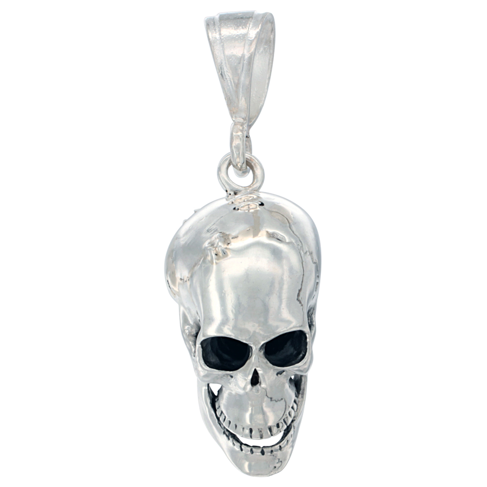 Sterling Silver Large Sterling Silver Skull Pendant for Men with Metal Plate, 1 1/2 inch