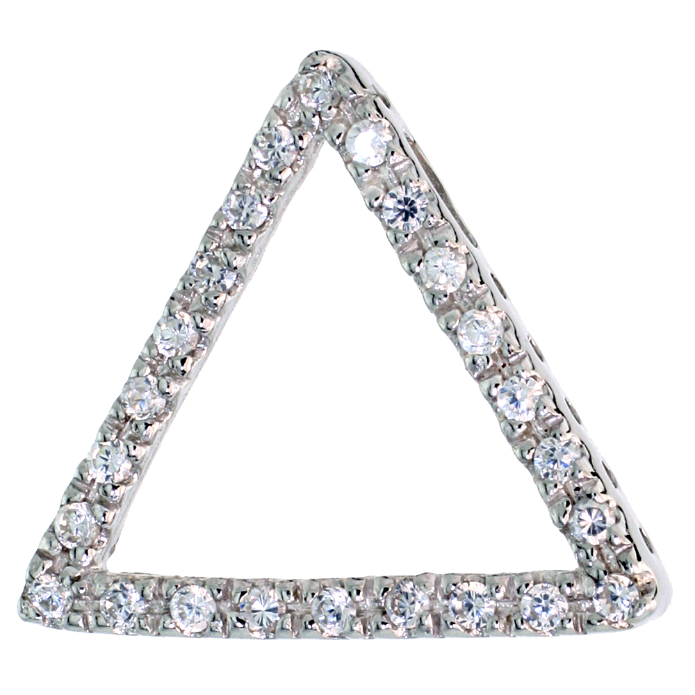 STERLING SILVER CUBIC ZIRCONIA DELTA PENDANT GREEK LETTER TRIANGLE CHARM, 3/4 INCH WIDE