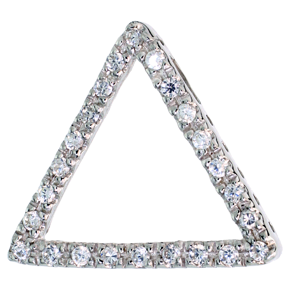 Sterling Silver Cubic Zirconia Delta Pendant Greek Letter Triangle Charm, 3/4 inch wide