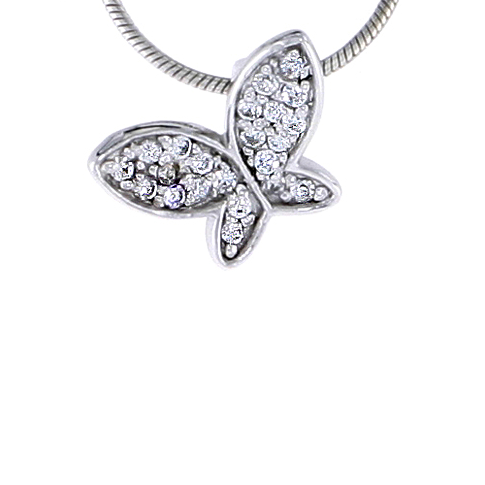 STERLING SILVER JEWELED BUTTERFLY PENDANT, W/ CUBIC ZIRCONIA STONES, 3/8" (10 MM)