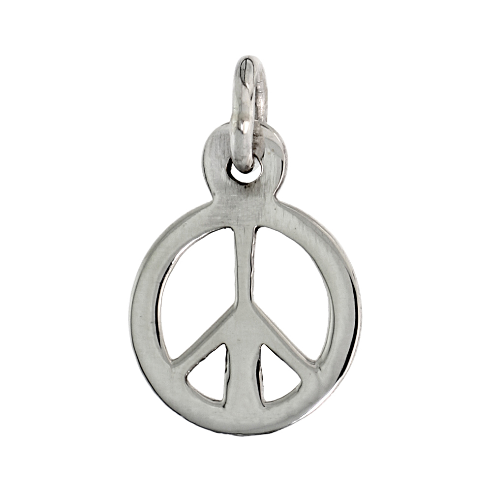 Sterling Silver Tiny Peace Sign Pendant, with 18 inch Thin Box Chain, 9/16 inch long