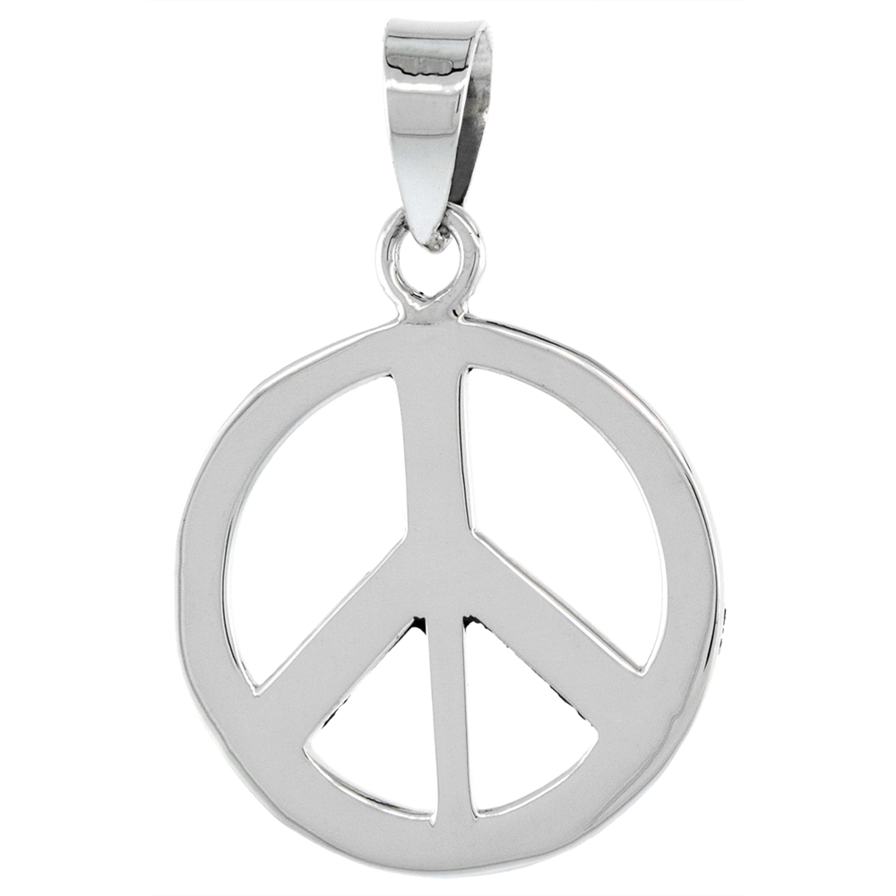 STERLING SILVER SMALL PEACE SIGN PENDANT, WITH 18 INCH THIN BOX CHAIN, 13/16 INCH LONG