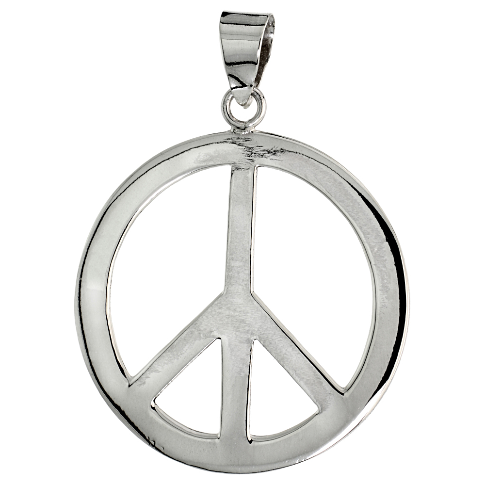 STERLING SILVER PEACE SIGN PENDANT 1 7/16 INCH WIDE