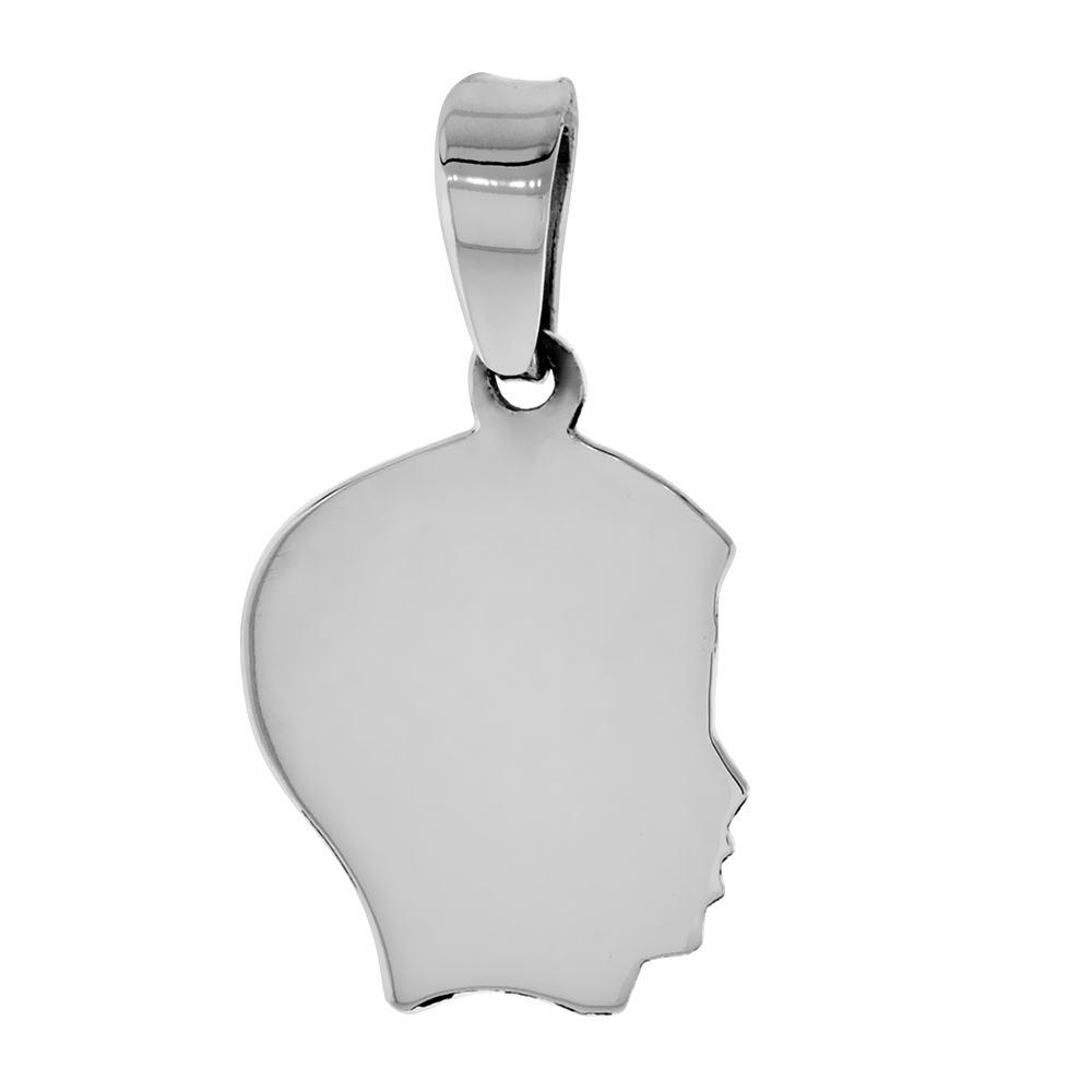 Small Sterling Silver Boy Silhouette Charm Pendant for Women with Removeable Bale for Charm Bracelets 13/16 inch tall