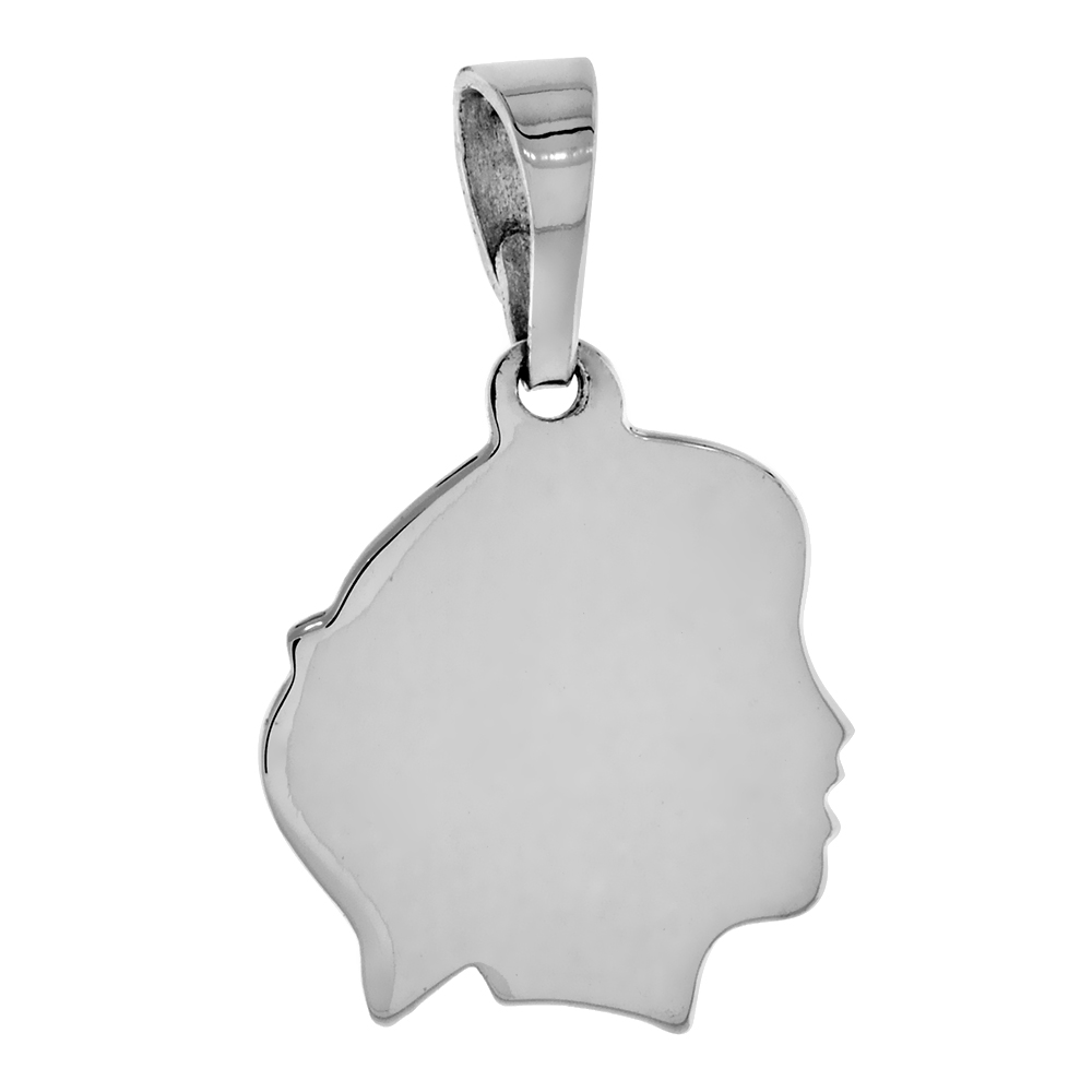 Small Sterling Silver Girl Silhouette Charm Pendant for Women with Removeable Bale for Charm Bracelets 13/16 inch tall