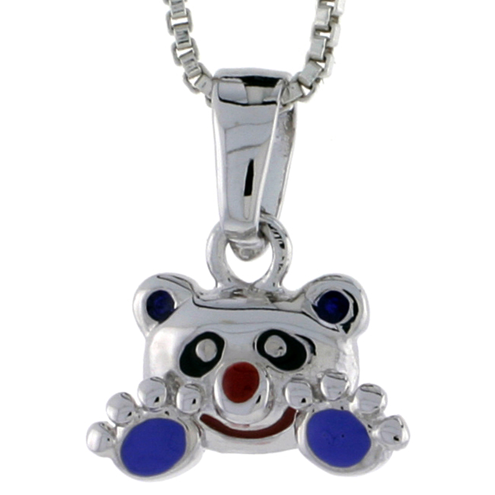 STERLING SILVER CHILD SIZE PANDA BEAR PENDANT, W/ BLACK, LAVENDER & RED ENAMEL DESIGN, 3/8" (10 MM) TALL