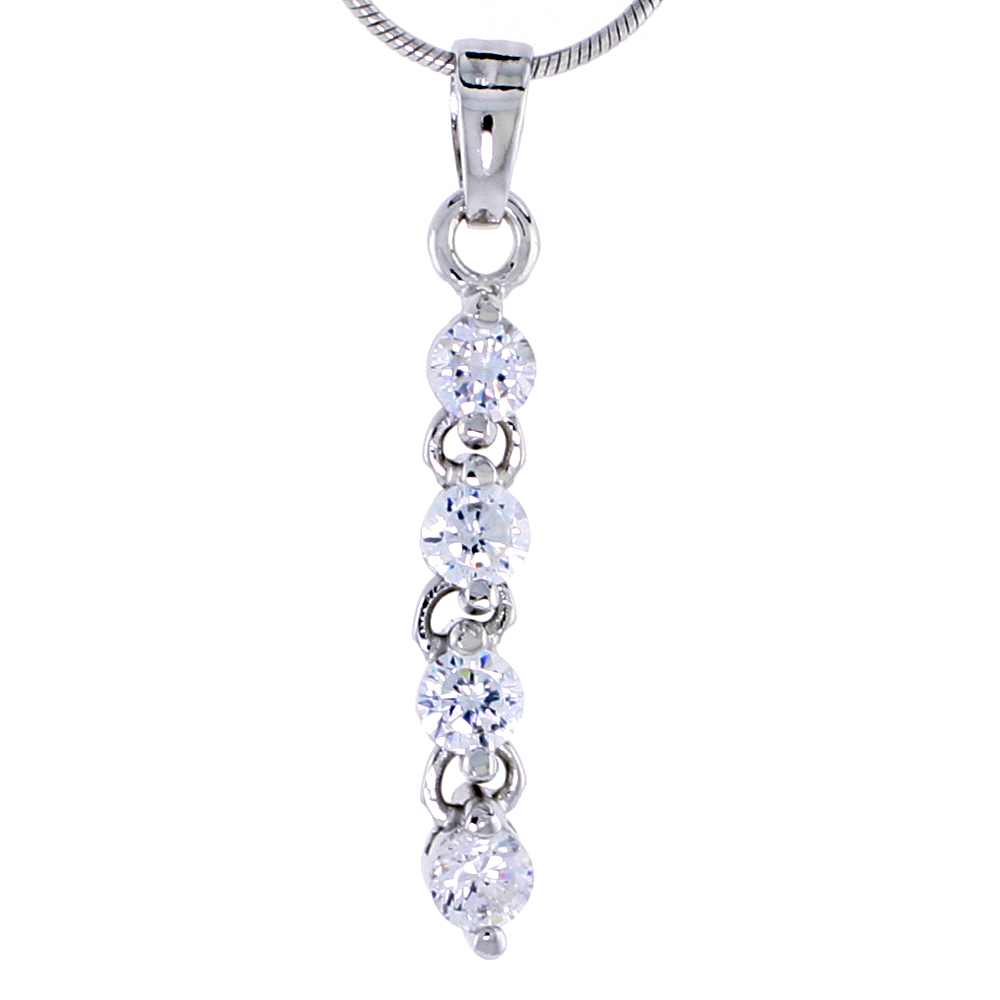 STERLING SILVER JEWELED PENDANT, W/ ROUND CUBIC ZIRCONIA, 1 1/8" (29 MM)