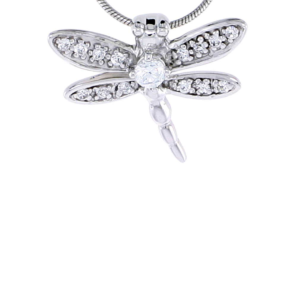 STERLING SILVER JEWELED DRAGONFLY PENDANT, W/ CUBIC ZIRCONIA STONES, 11/16" (18 MM)