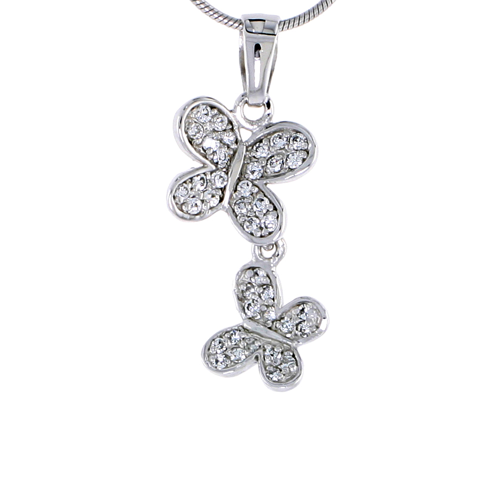 STERLING SILVER JEWELED BUTTERFLY PENDANT, W/ CUBIC ZIRCONIA STONES, 15/16" (24 MM)