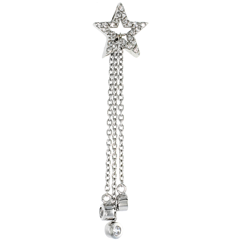 STERLING SILVER JEWELED STAR PENDANT, W/ CUBIC ZIRCONIA STONES, 1 15/16 (50 MM)
