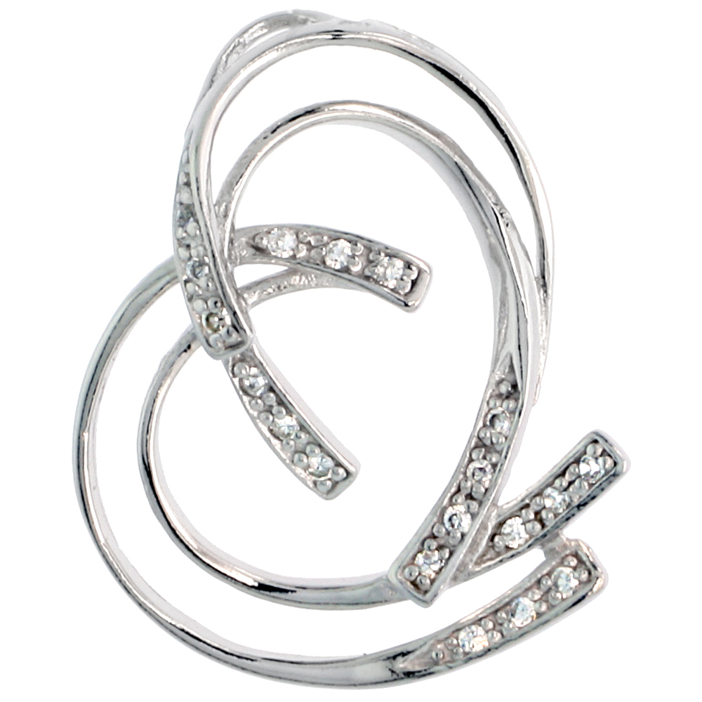 STERLING SILVER JEWELED HEART PENDANT, W/ CUBIC ZIRCONIA STONES, 1 1/8" (28 MM)