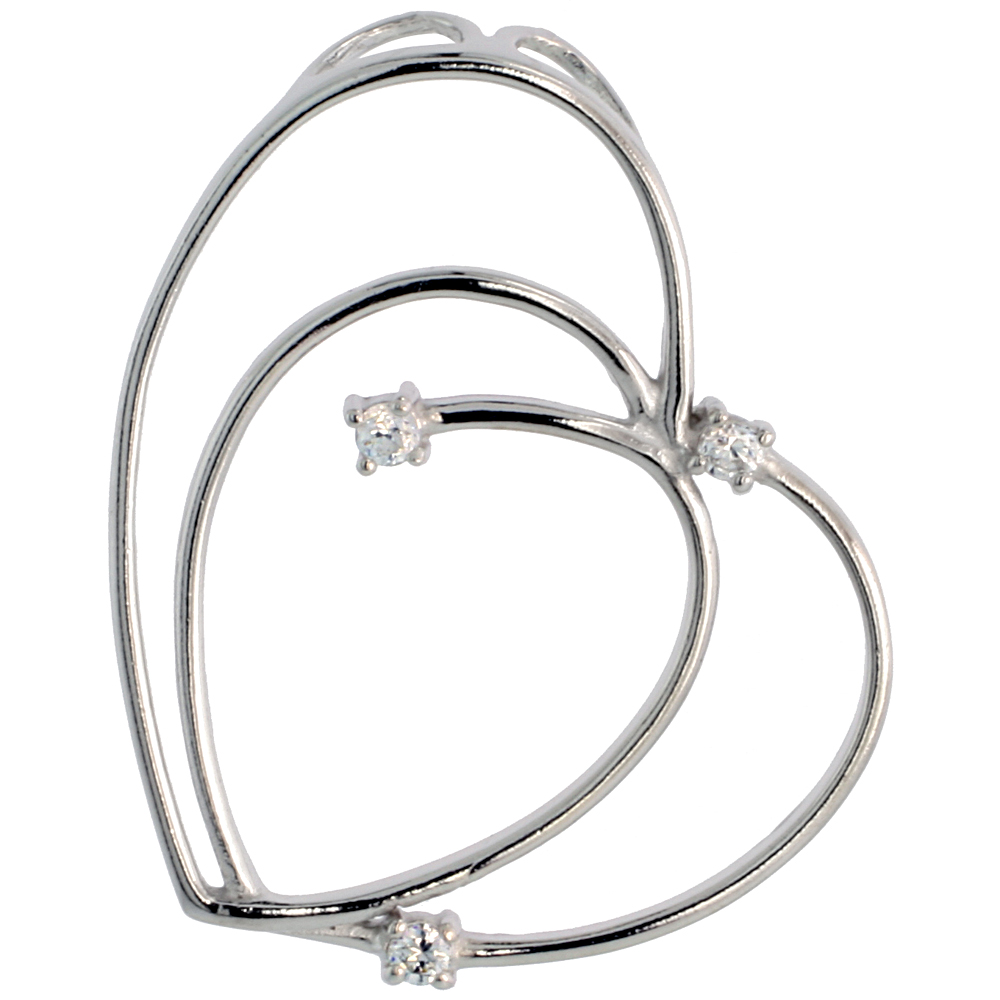 STERLING SILVER JEWELED HEART PENDANT, W/ CUBIC ZIRCONIA STONES, 1 7/16" (37 MM)