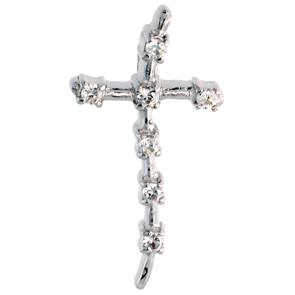 STERLING SILVER JEWELED CROSS PENDANT, W/ CUBIC ZIRCONIA STONES, 1 1/8" (29 MM)