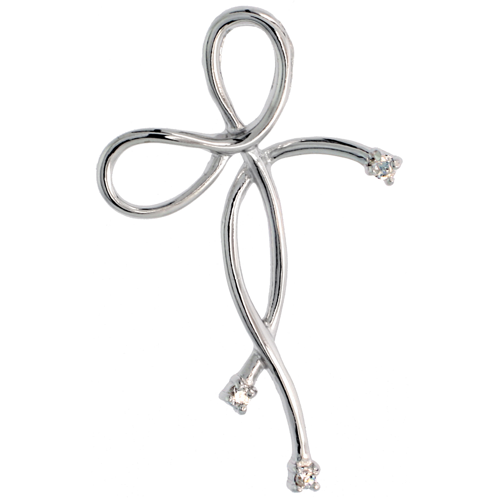 STERLING SILVER JEWELED CROSS PENDANT, W/ CUBIC ZIRCONIA STONES, 1 11/16" (43 MM)